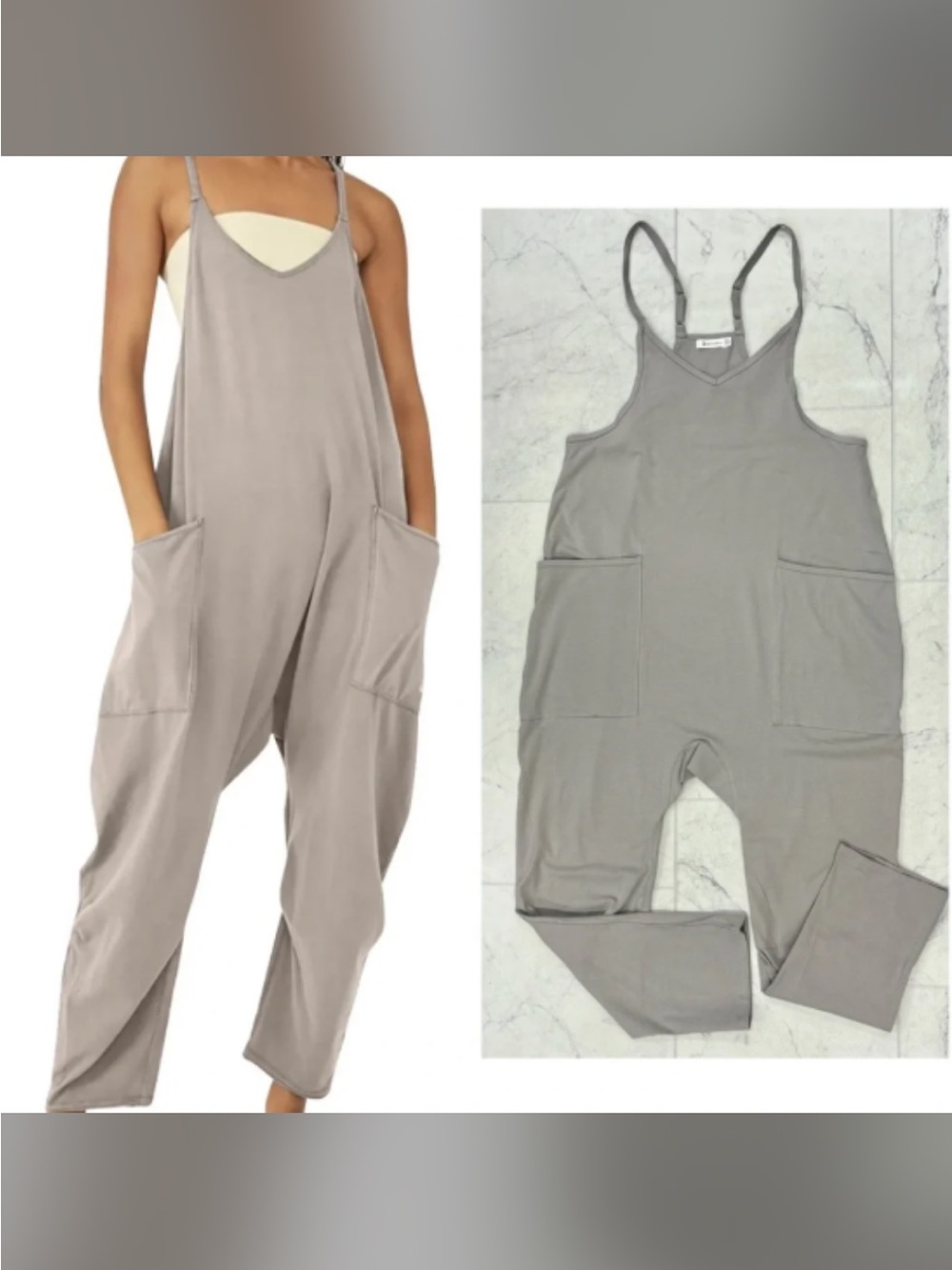 NWOT Causal V-Neck Sleeveless Harem Overall Jumpsuit Large Stretchy Lightweight
